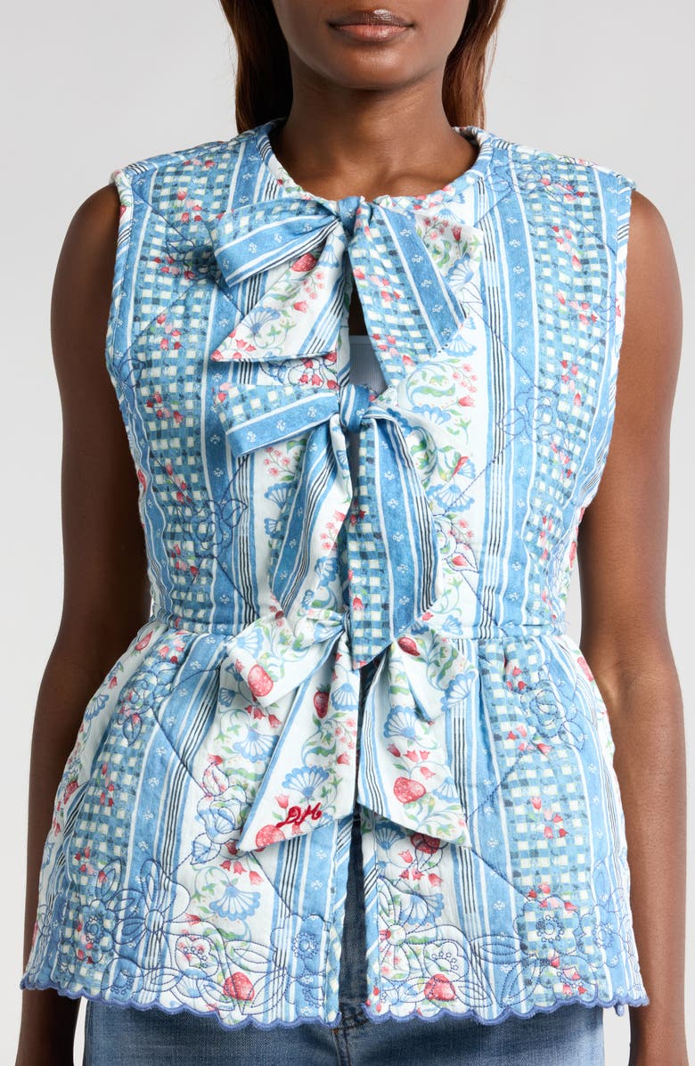 Damson Madder Catrin Tie Front Reversible Organic Cotton Vest, Alternate, color, Blue