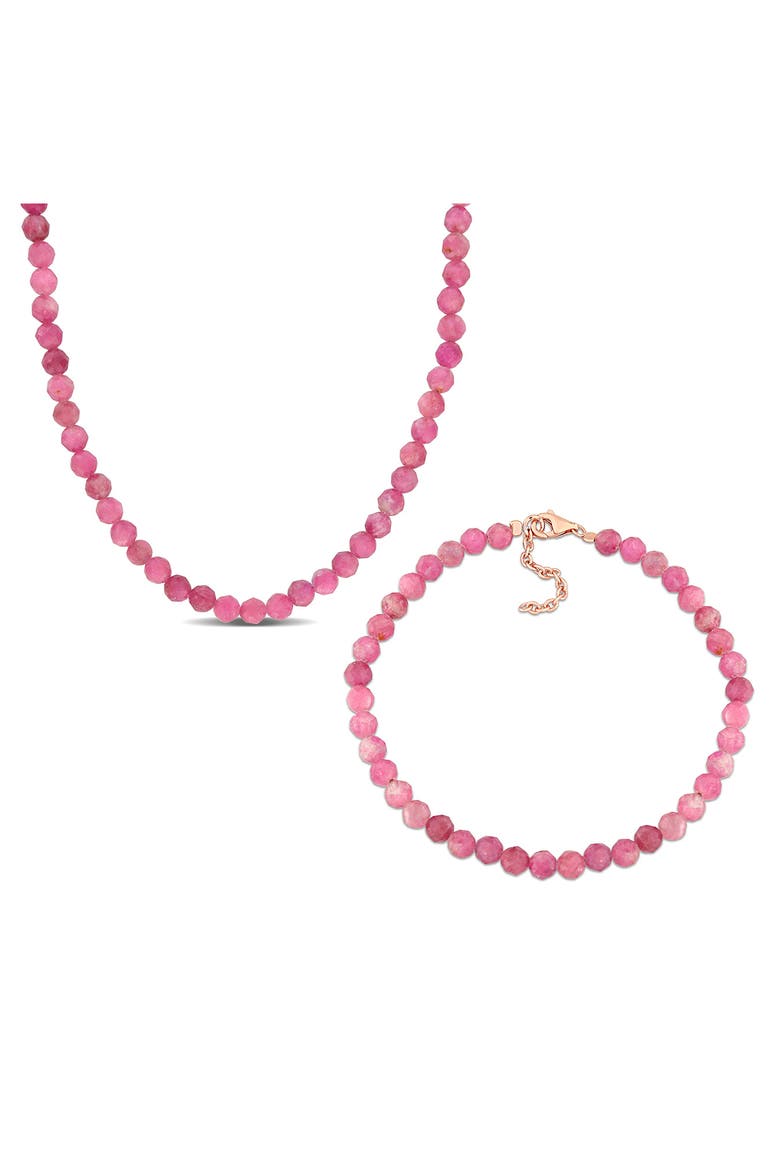 Pink Tourmaline Beaded Necklace & Bracelet Set, Main, color, PINK