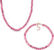 DELMAR Pink Tourmaline Beaded Necklace & Bracelet Set
