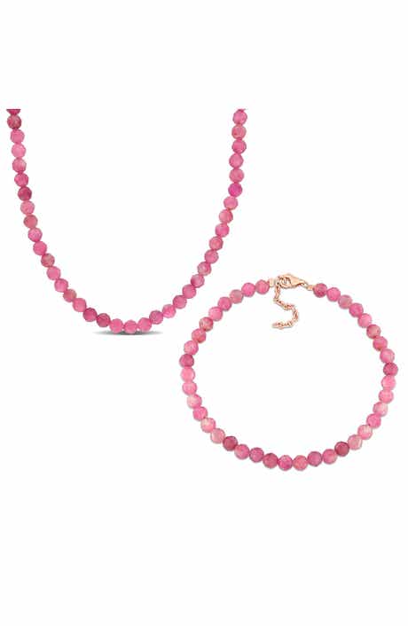 DELMAR Pink Tourmaline Beaded Necklace & Bracelet Set