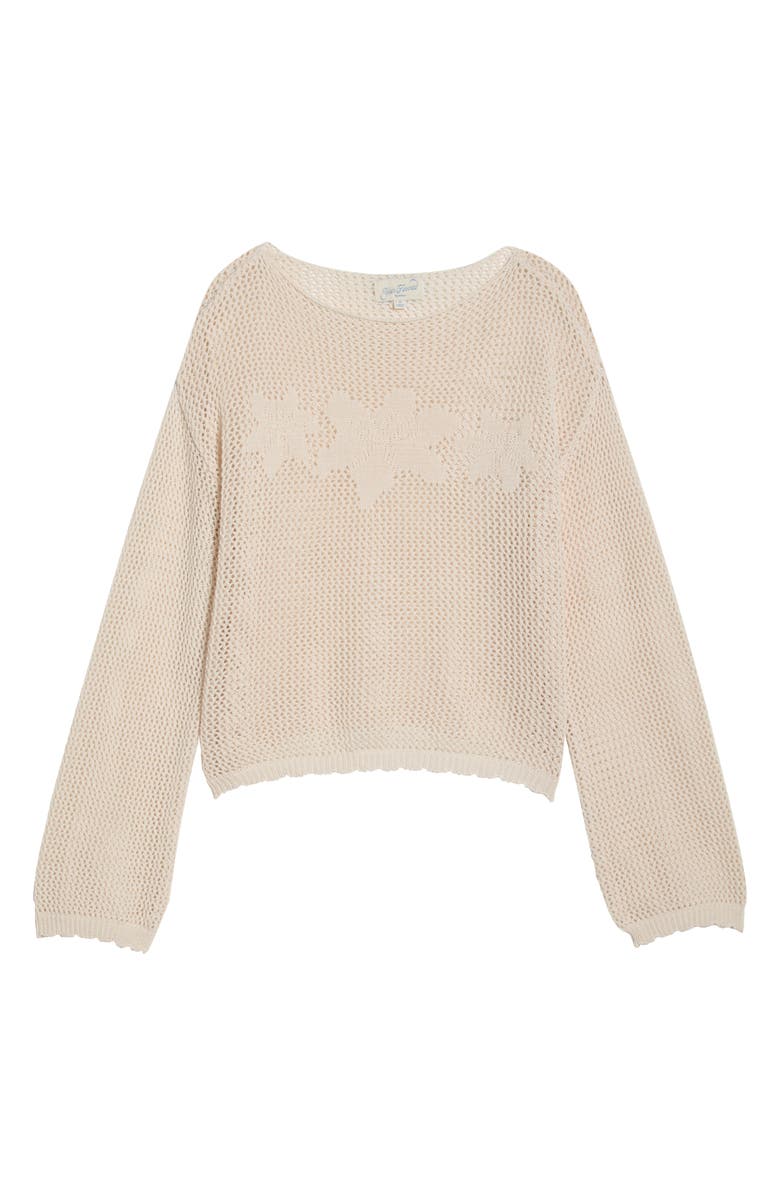 PacSun Juli Floral Boat Neck Openwork Top, Main, color, Ivory