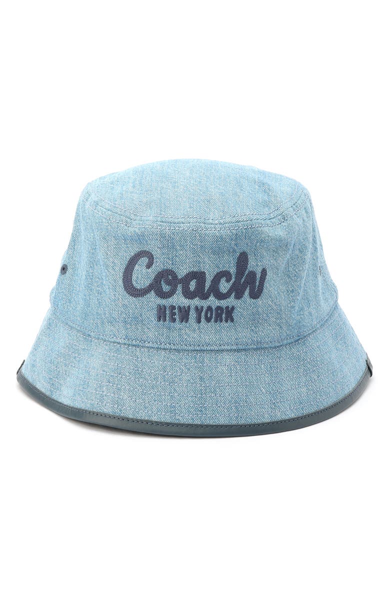 COACH Embroidered Logo Denim Bucket Hat, Main, color, Indigo