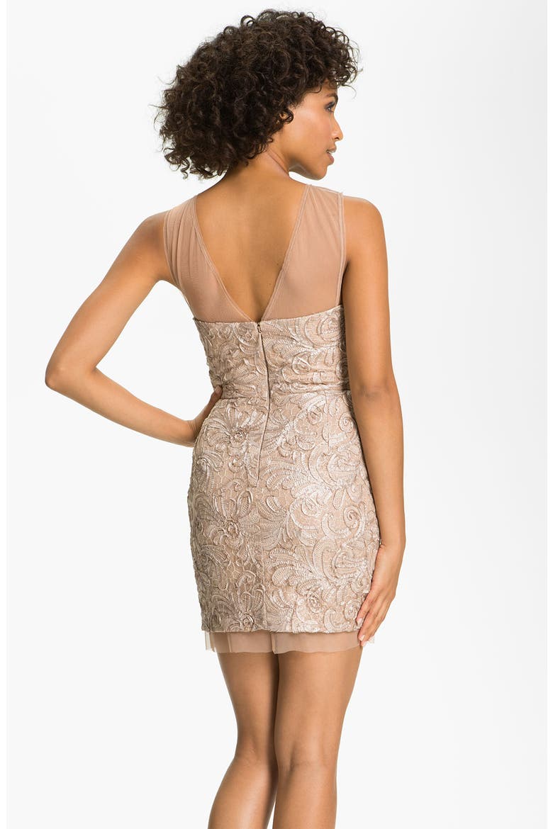 Embroidered Illusion Yoke Sheath Dress, Alternate, color, CHAMPAGNE