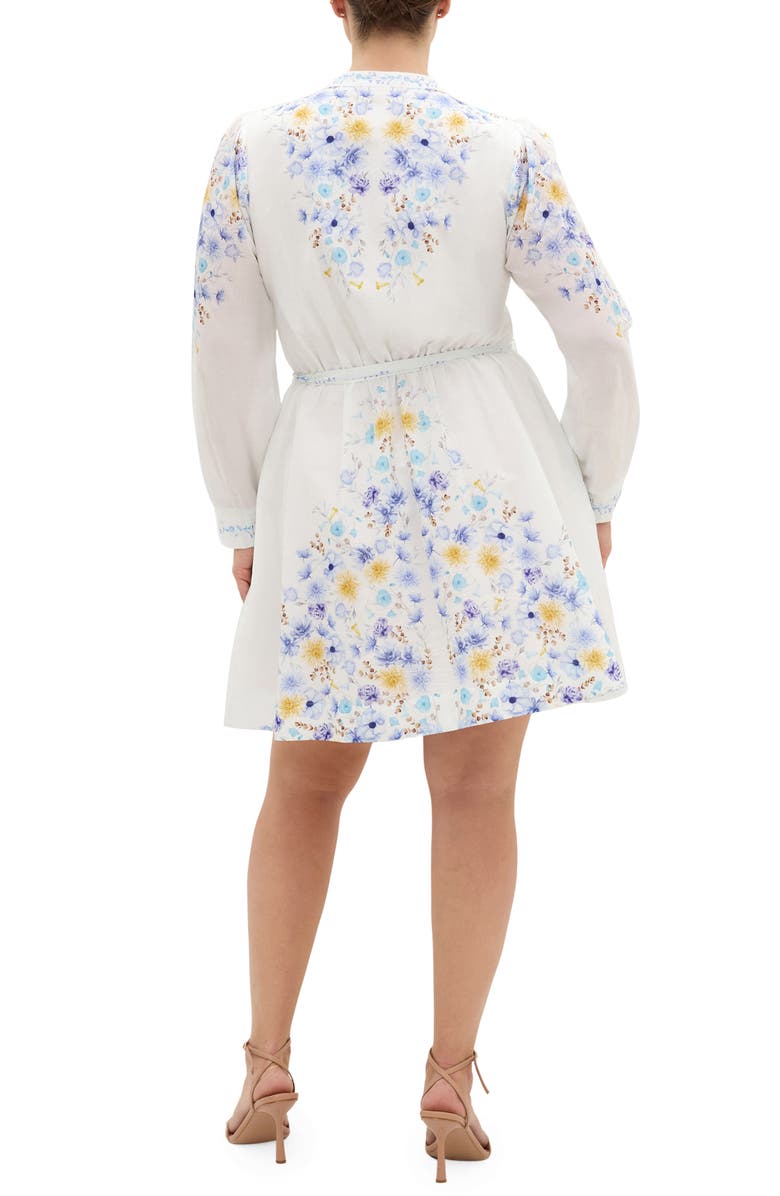 City Chic Elia Placed Floral Long Sleeve Cotton Dress, Alternate, color, Blue Patrice Bdr
