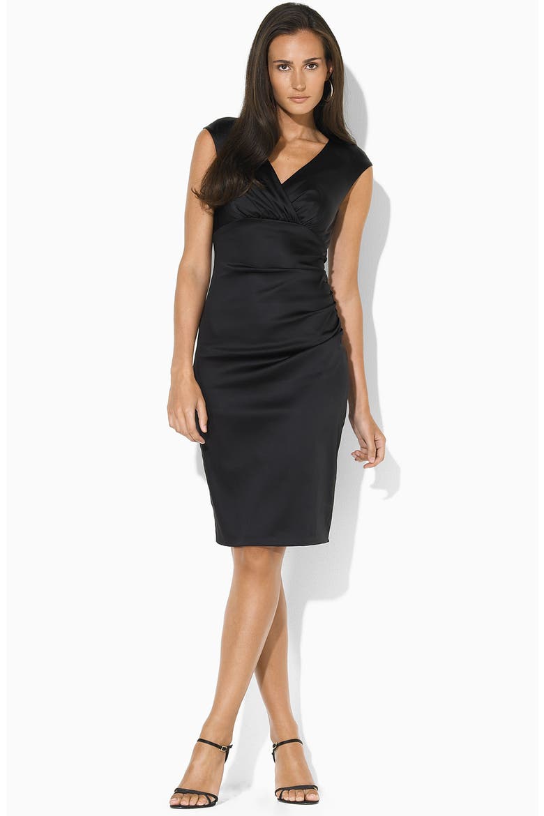 Lauren by Ralph Lauren 'Adara' Stretch Satin Dress, Main, color, BLACK