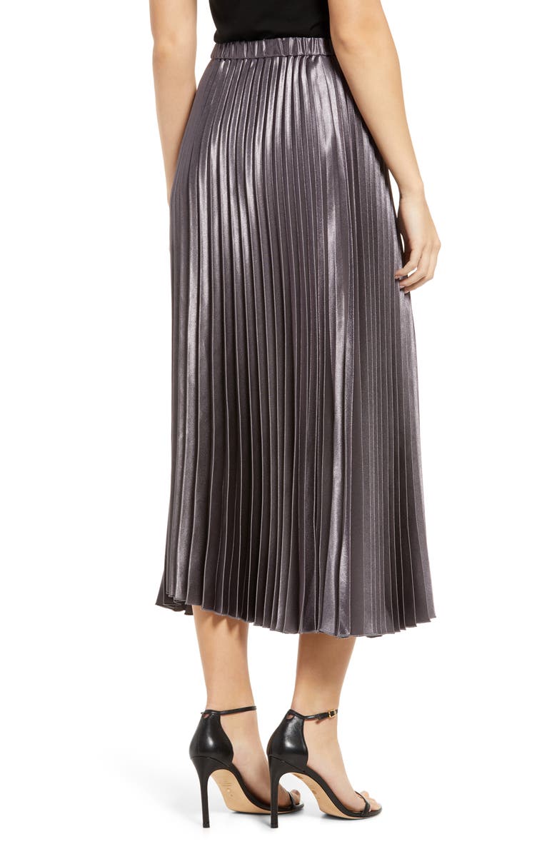 Anne Klein Pleated Satin Midi Skirt, Alternate, color,