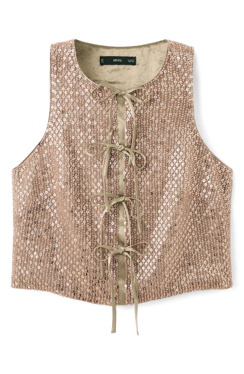 MANGO SEQUIN BOW TOP, Alternate, color, Brown