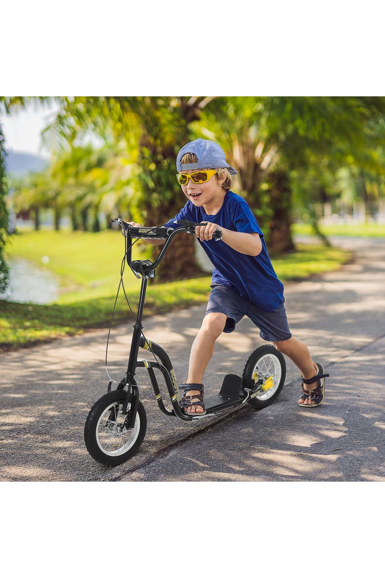 Youth Scooter with Dual Brakes, Inflatable Front Wheel, Alternate, color, Black