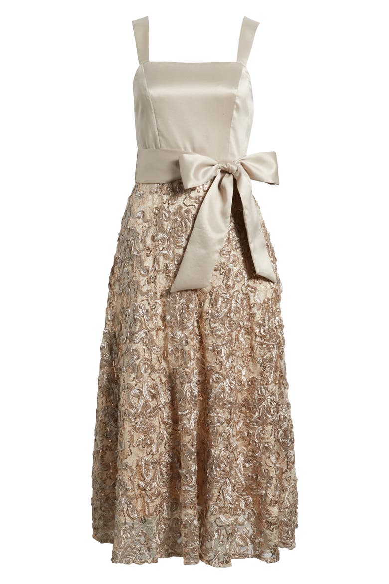 Sequin Soutache Satin Cocktail Dress, Alternate, color, CHAMPAGNE