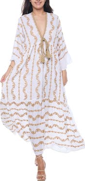 RANEES Plunge Neck Cotton Caftan Dress
