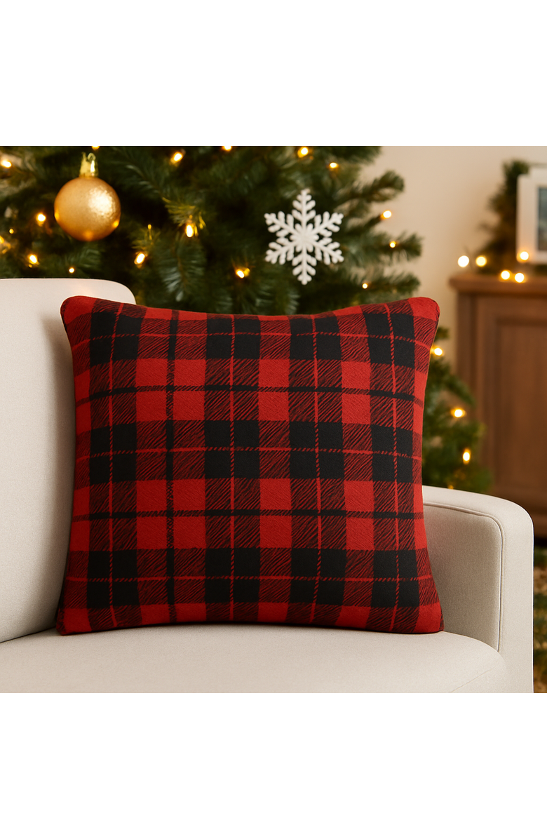 C&F Home Red & Black Plaid Christmas Cotton Blend Accent Throw Pillow 18" x 18", Alternate, color,