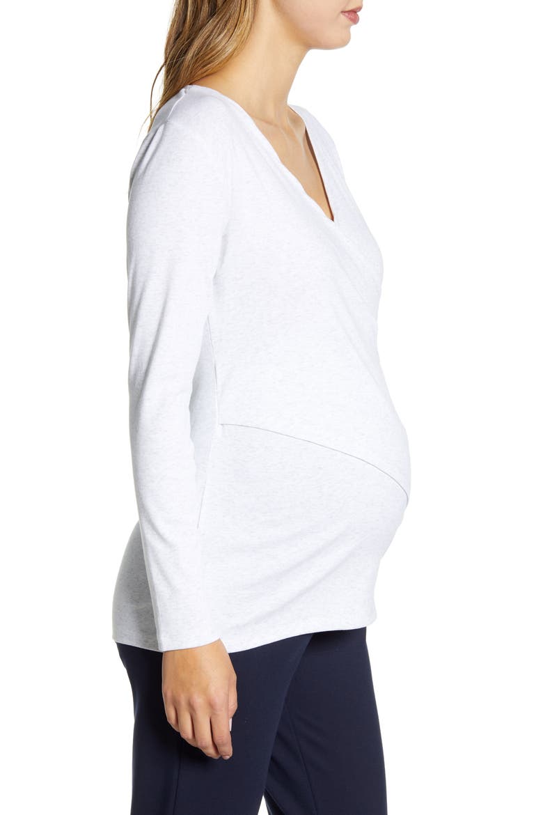 Crossover Maternity/Nursing Top, Alternate, color, WHITE MARL