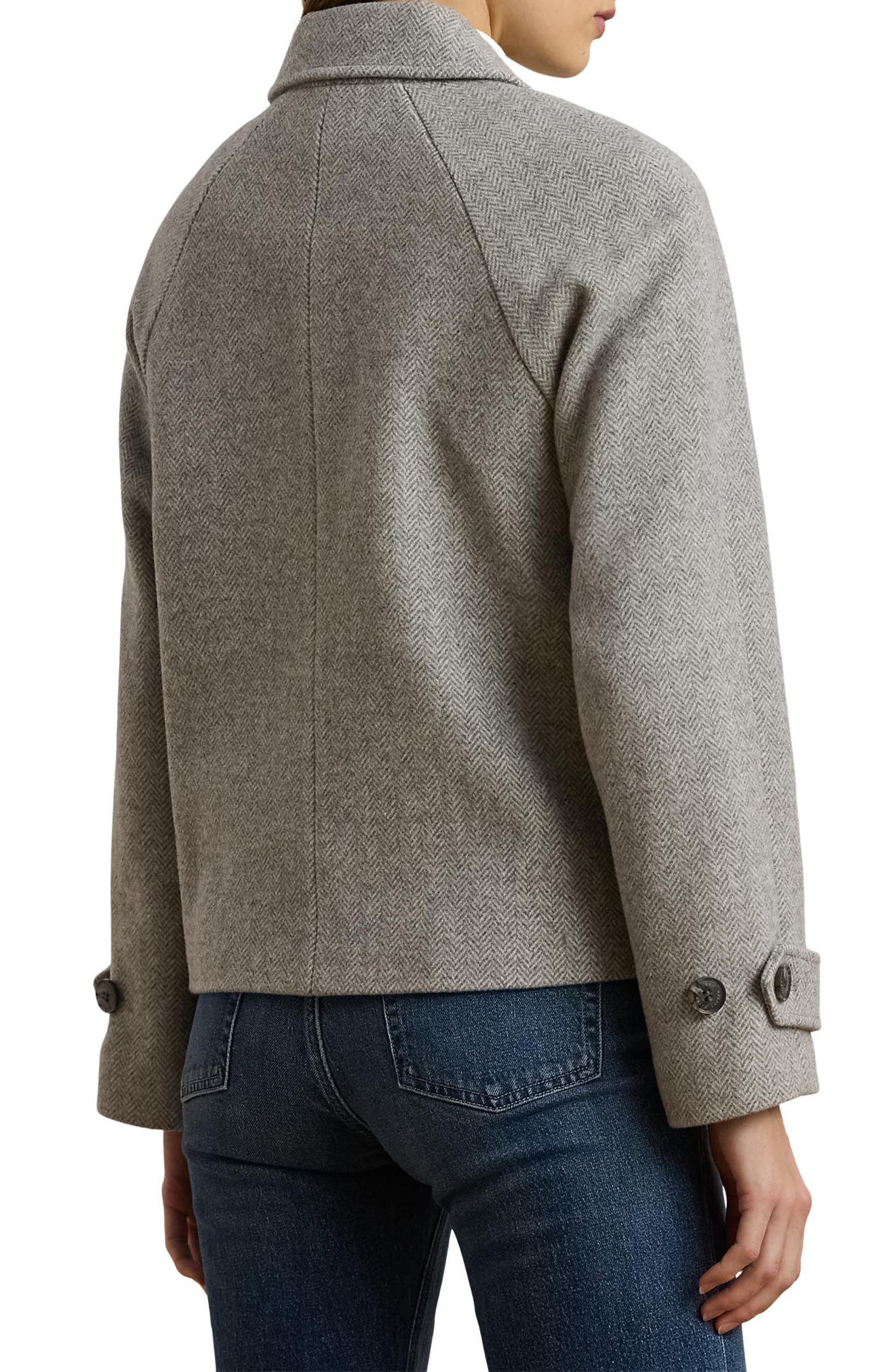 Herringbone Crop Wool Blend Peacoat - image 2
