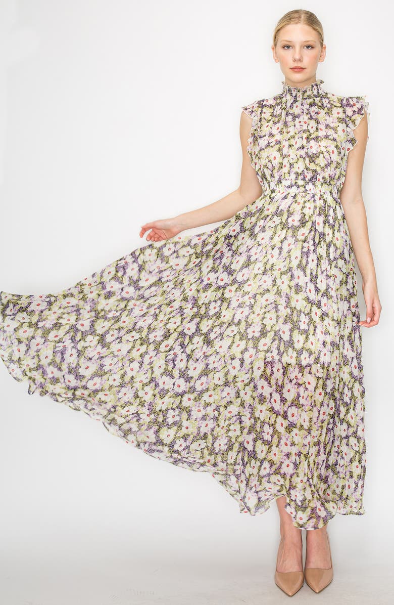 MELLODAY Patterned Flutter Sleeve Maxi Dress, Alternate, color, 