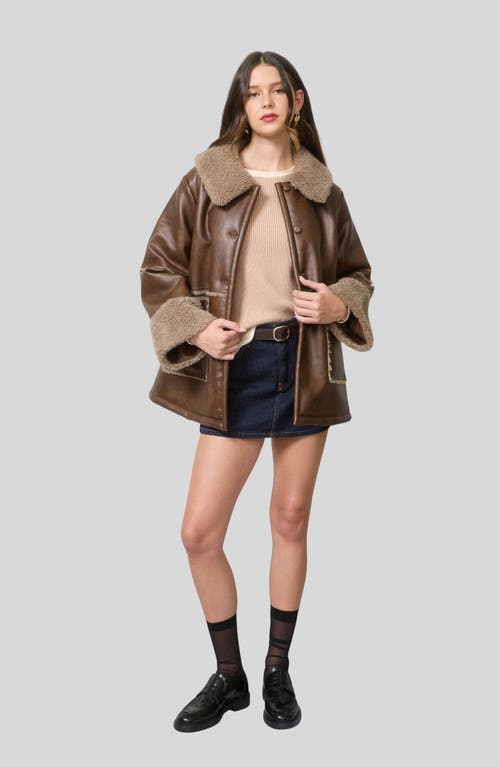 Blu Pepper Faux Fur Trim Faux Leather Jacket In Brown
