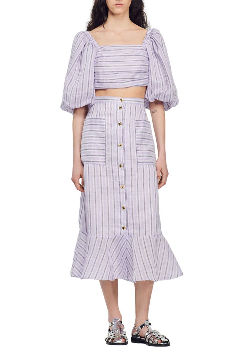 Blondy Stripe Linen Blend Skirt, Alternate, color, LILAS / NOIR