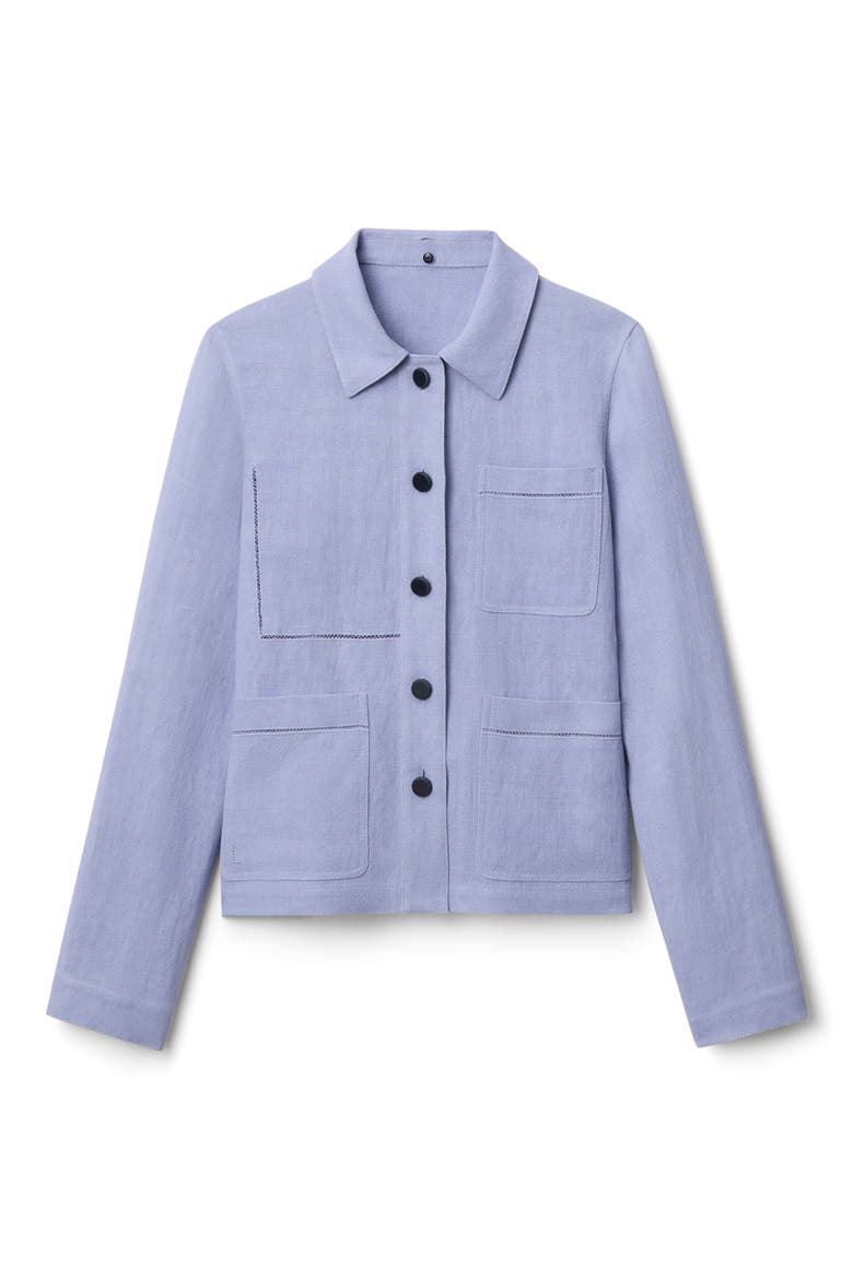 Linen Blend Canvas Jacket with Detachable Leather Collar, Alternate, color, CATMINT