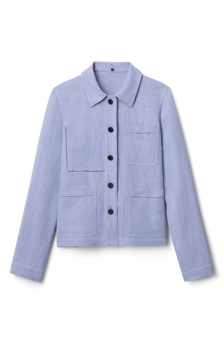 Lafayette 148 New York Linen Blend Canvas Jacket with Detachable Leather Collar, Alternate, color, Catmint