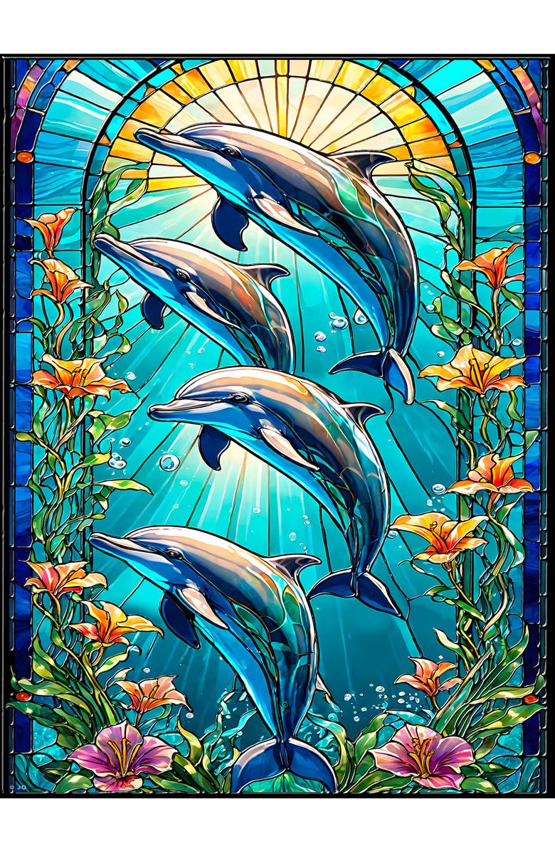 Sunsout Dolphin Leap Stained Glass 1000 piece Jigsaw Puzzle for Adults, Alternate, color, Multicolor