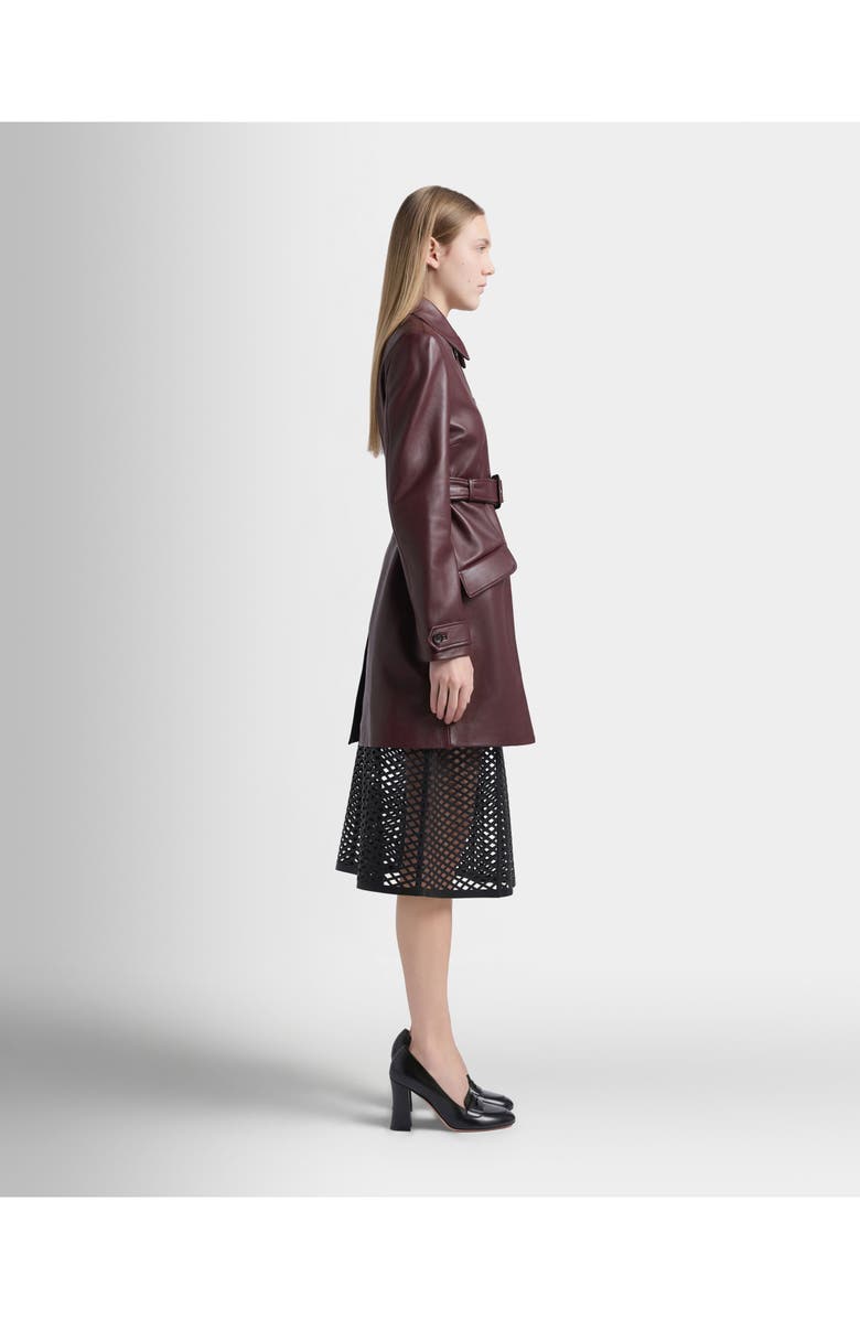 Bally Belted Coat in Leather, Alternate, color, Red