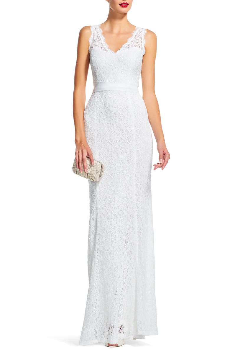 Adrianna Papell Sleeveless Lace Overlay Illusion Gown, Main, color,