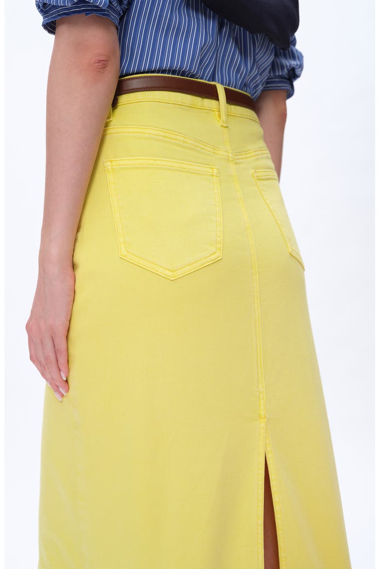 Slit Hem Denim Midi Skirt, Alternate, color, LEMON