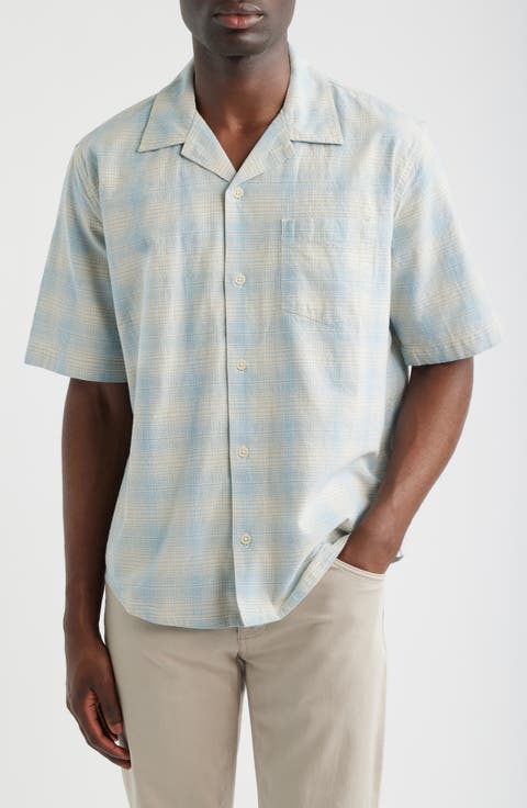 Plaid Short Sleeve Cotton & Linen Camp Shirt
