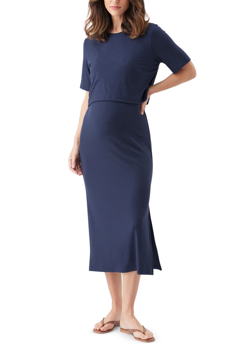Ivy Rib Nursing Dress Navy, Main, color, Navy