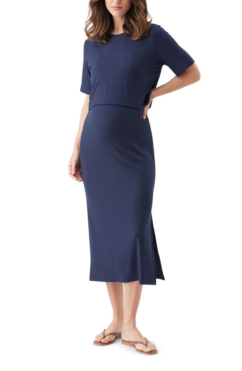 Ripe Maternity Ivy Rib Nursing Dress Navy, Main, color, Navy