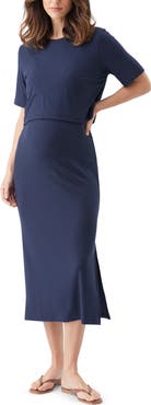 Ripe Maternity Ivy Rib Nursing Dress Navy
