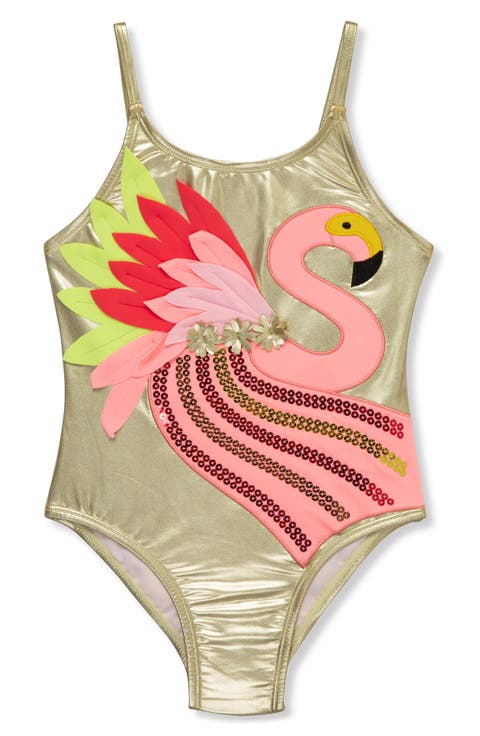 Kids' Flamingo Metallic One-Piece Swimsuit (Toddler, Little Kid & Big Kid)