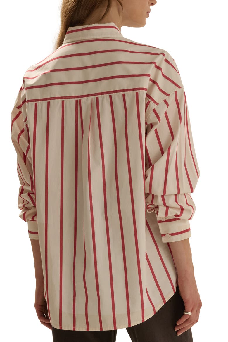 The Beau Stripe Cotton Poplin Button-Up Shirt, Alternate, color, WHITE/ CRIMSON STRIPE
