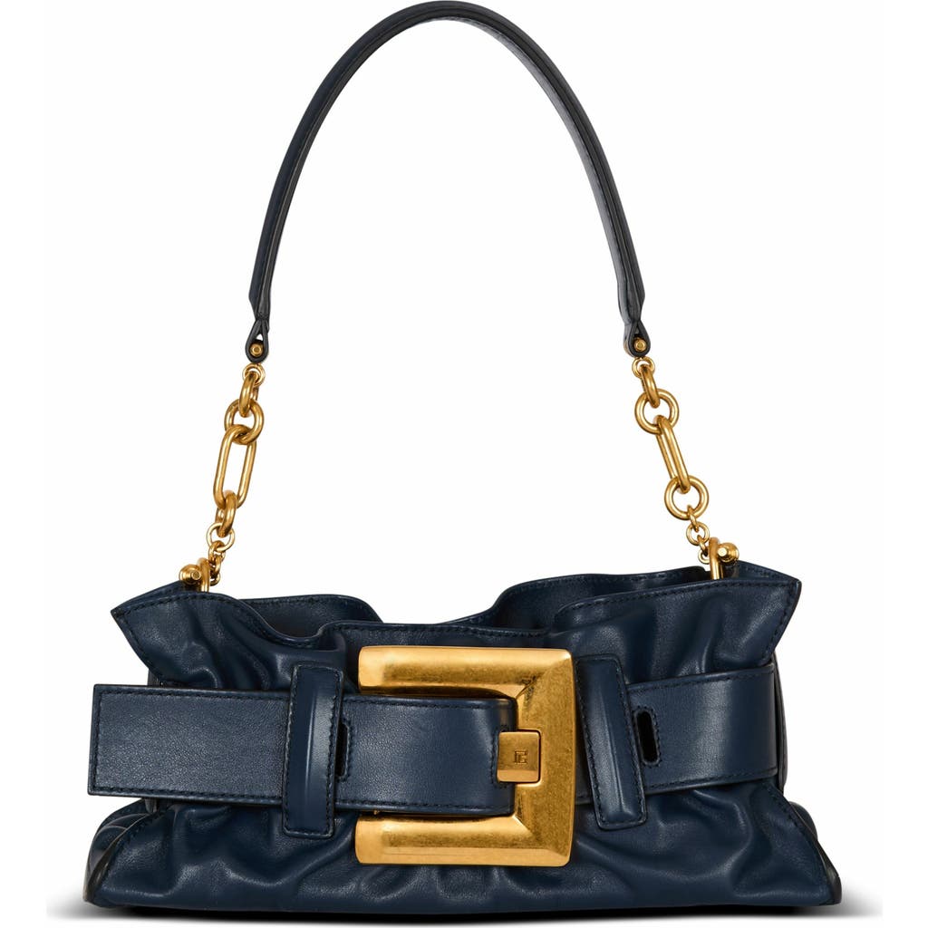 Balmain Anthem Mini Buckle Shoulder Bag In Calfskin Leather In Blue