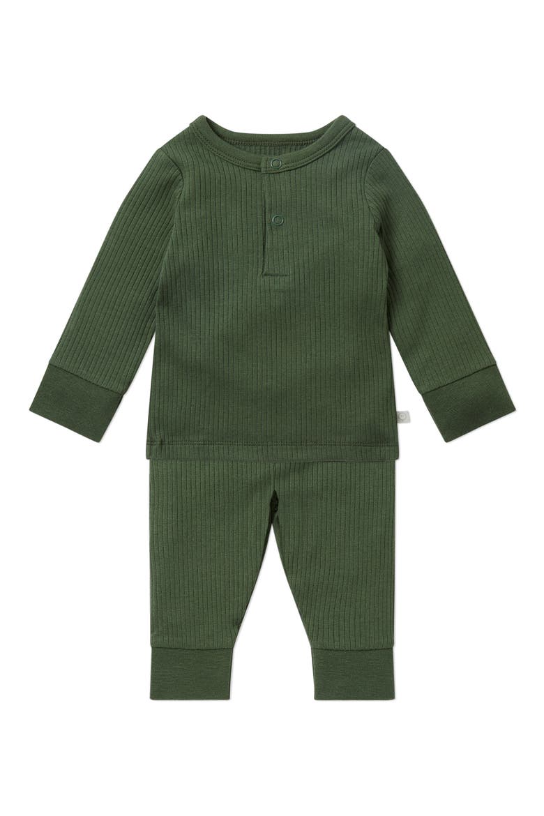 Rib Fitted Two-Piece Pajamas, Main, color, RIBBED PINE