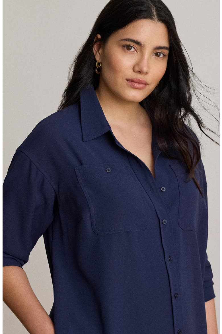 Long Sleeve Double Faced Georgette Shirtdress, Alternate, color, REFINED NAVY BLUE