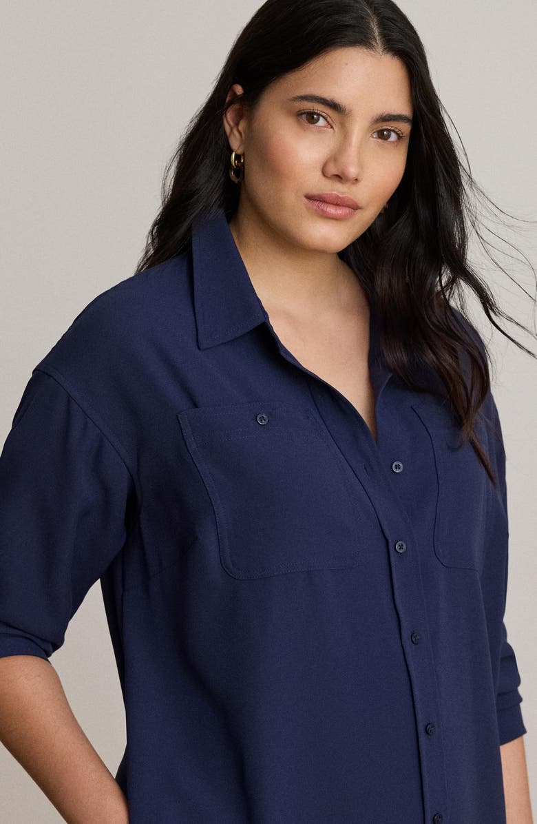 Lauren Ralph Lauren Long Sleeve Double Faced Georgette Shirtdress, Alternate, color, Refined Navy Blue