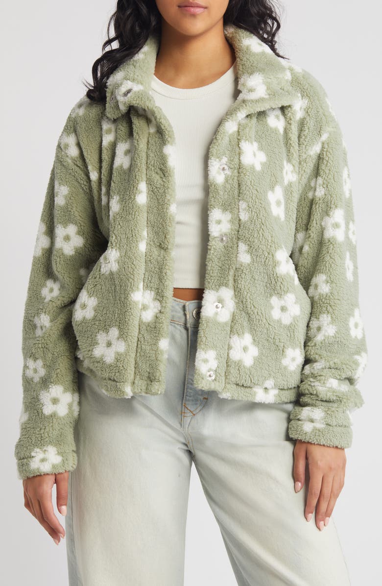 Thread & Supply Floral Print High Pile Fleece Jacket, Main, color, 