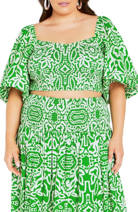 Hanna Printed Smocked Crop Top (Plus)