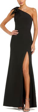 Mac Duggal Crepe One Shoulder Fitted Gown With Bow