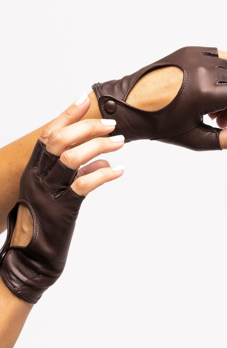 Seymoure Luxury Group Original Washable Leather Fingerless Driving Gloves, Alternate, color, Espresso