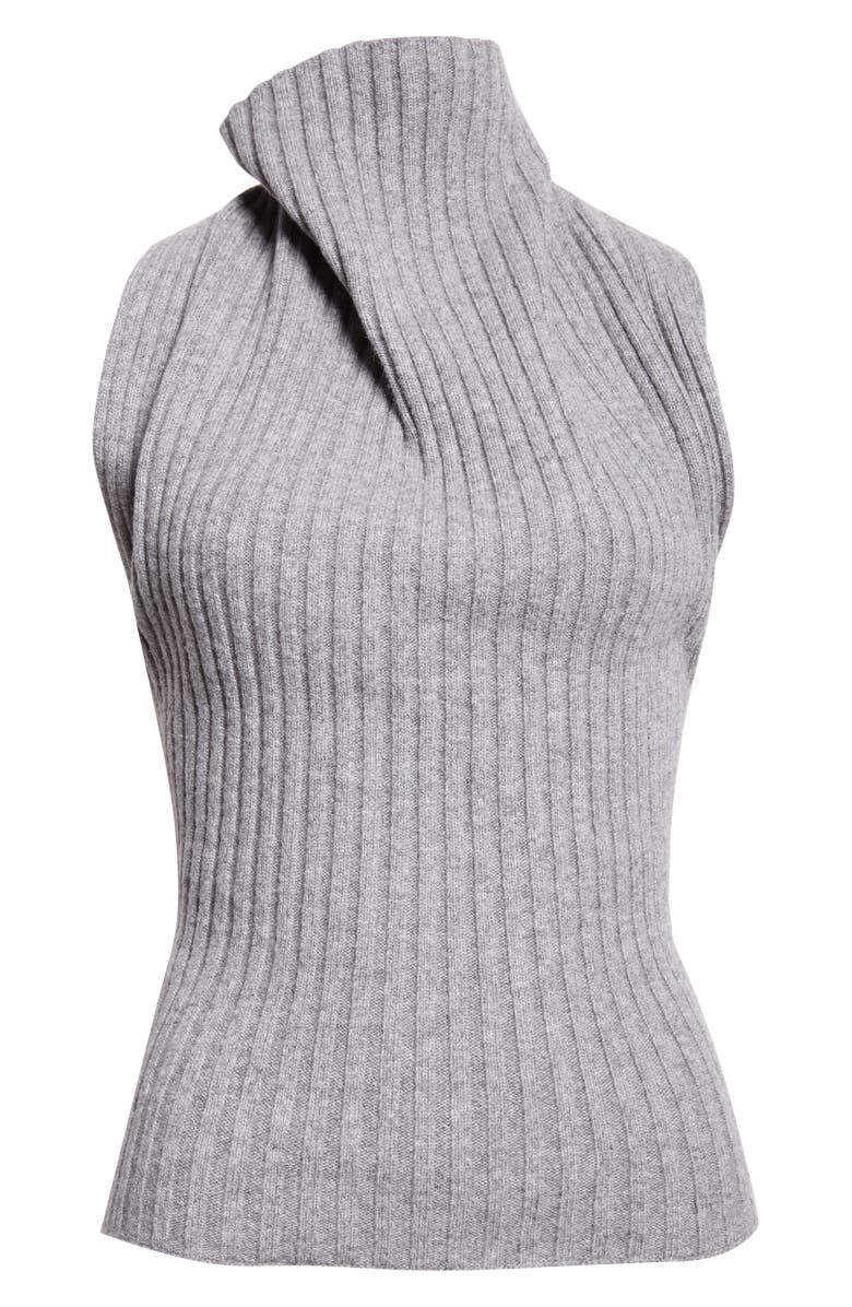 Victoria Beckham Draped Sleeveless Lambswool Blend Sweater, Alternate, color, Grey Melange