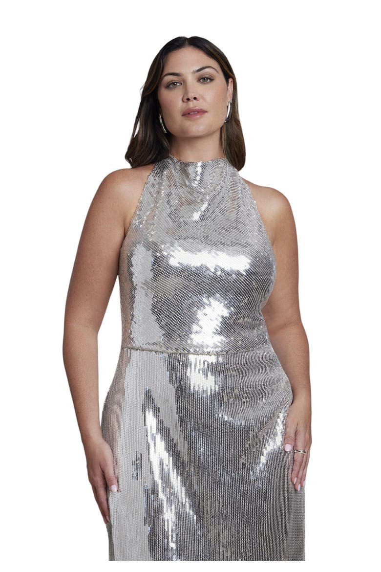 Fringe Detail Sequin Maxi Dress (plus), Alternate, color, SILVER