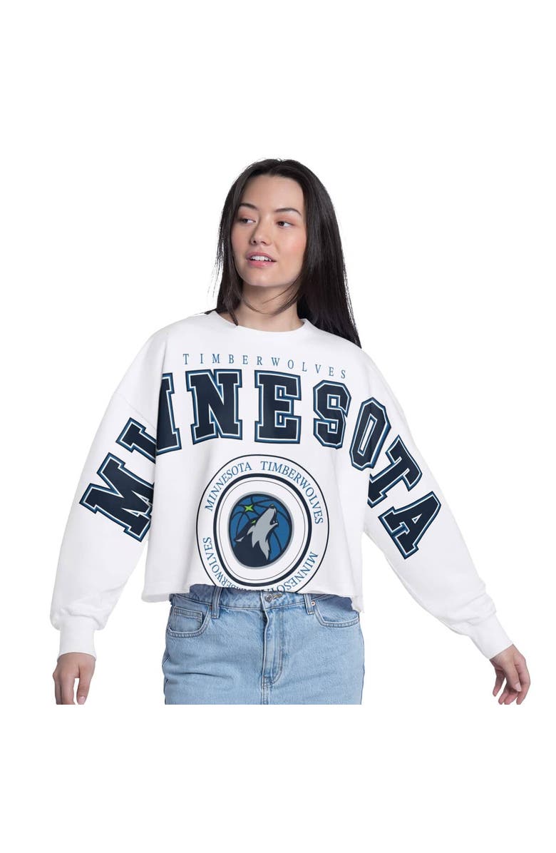 G-III 4HER BY CARL BANKS Women's G-III 4Her by Carl Banks  White Minnesota Timberwolves Bleachers Cropped French Terry Sweatshirt, Main, color, White