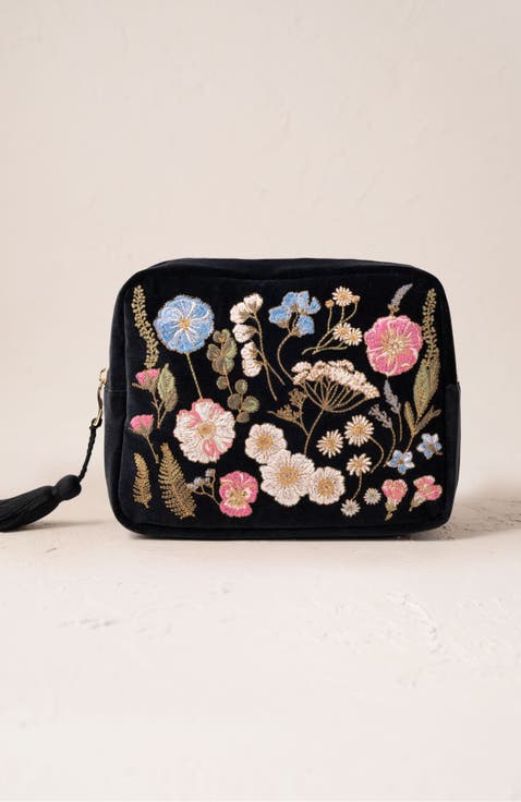 Pressed Flowers Velvet Wash Bag