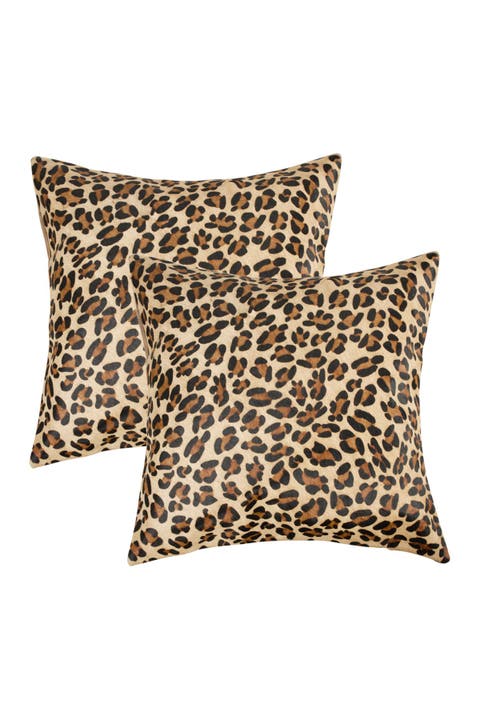 Natural Torino Togo Cowhide Pillow 18" X 18" - Leopard - Pack of 2