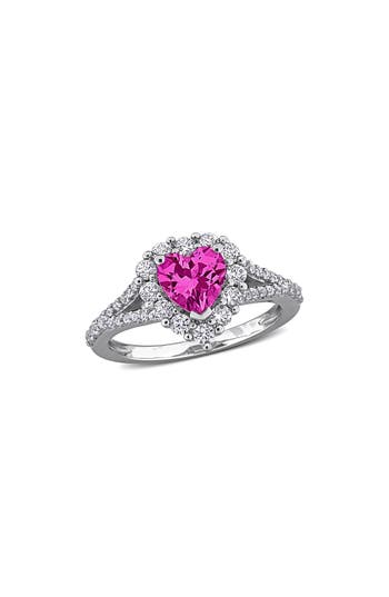 Delmar Lab Created Pink Sapphire & Lab Created White Sapphire Ring In Pink