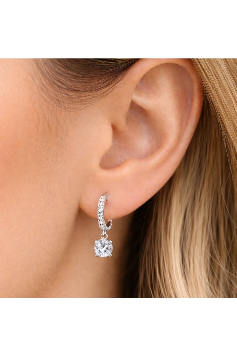 Crystal Huggie Drop Hoop Earrings, Alternate, color, Silver