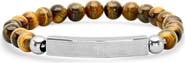 HMY JEWELRY Stainless Steel ID & Tiger Eye Beaded Bracelet