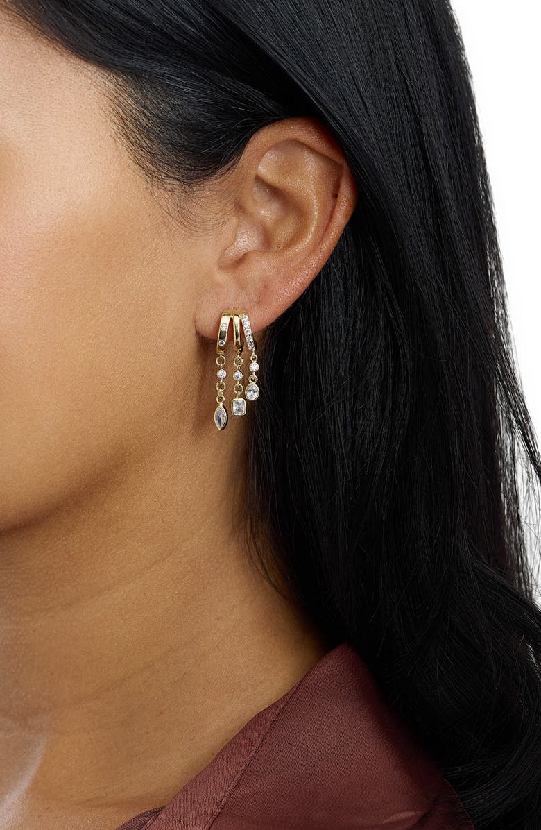 ATHRA LUXE Modern Muse CZ Charm Hoop Earrings, Alternate, color, Gold