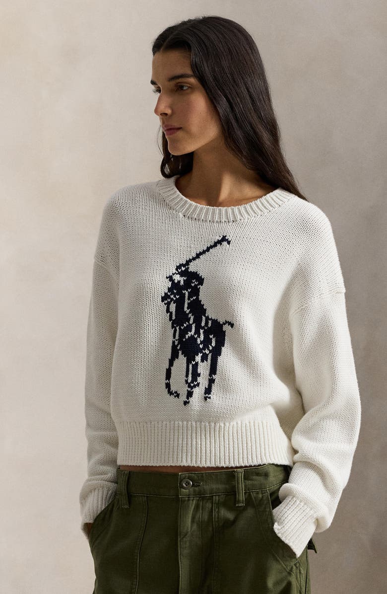 Polo Ralph Lauren Big Pony Cotton Crewneck Sweater, Alternate, color, White